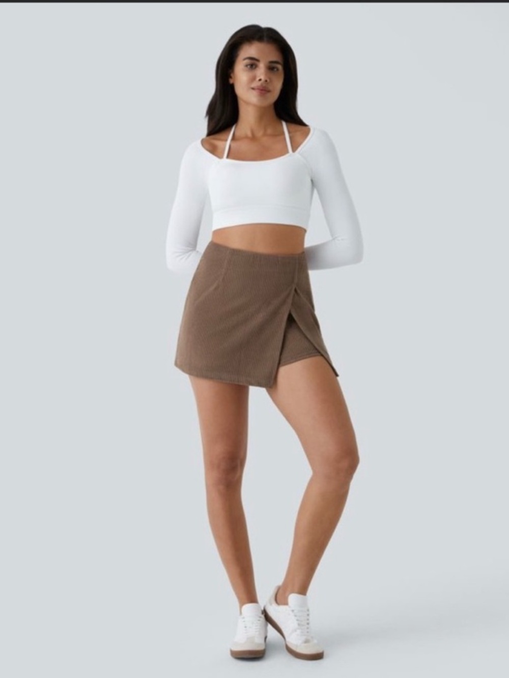 NWT HALARA High Waisted Back Zipper Split Hem 2-in-1 Corduroy Casual Skirt